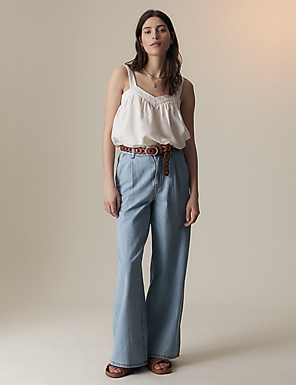 Pure Cotton High Waisted Wide Leg Jeans