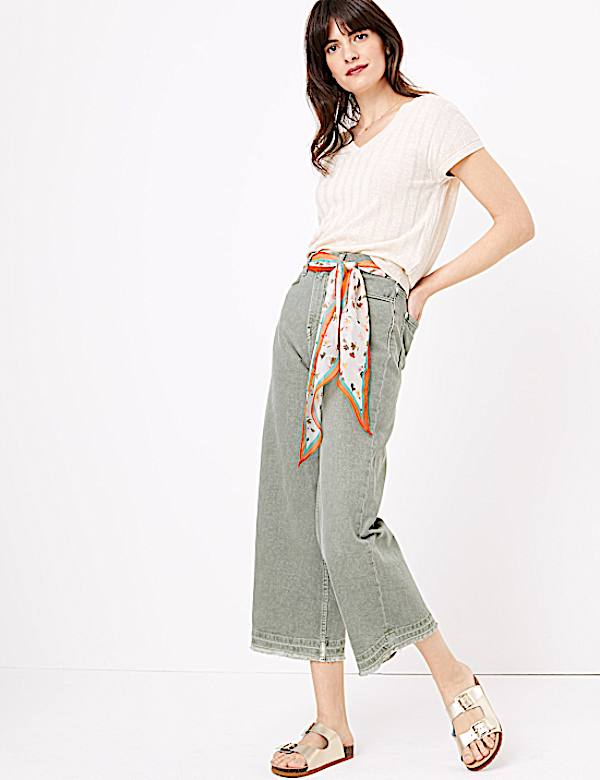 High Waisted Scarf Belt Wide Leg Jeans