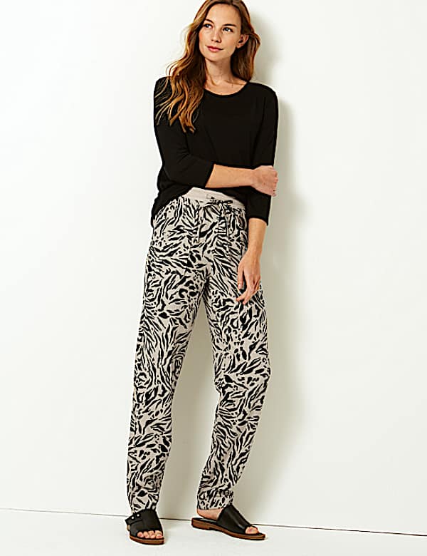 Linen Rich Animal Print Peg Trousers