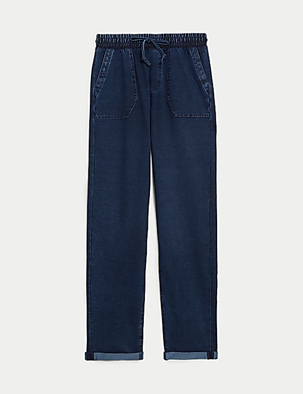 Denim Jersey Straight Leg Trousers