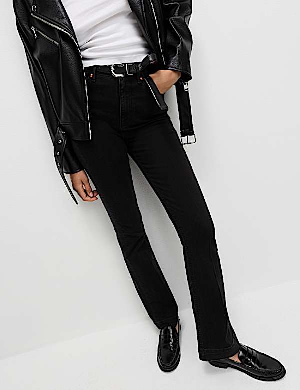 High Waisted Crease Front Slim Flare Jeans
