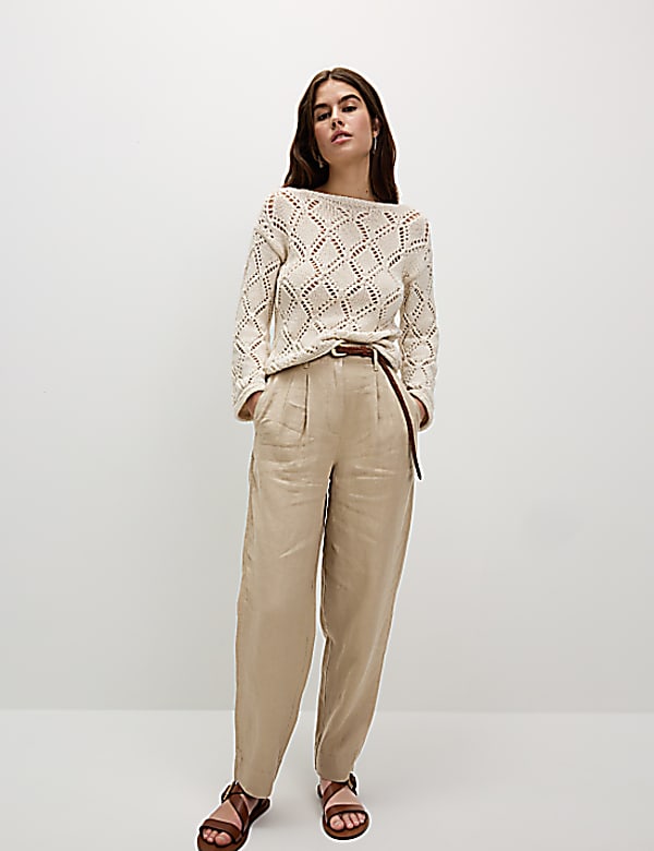 Pure Linen Tapered Trousers