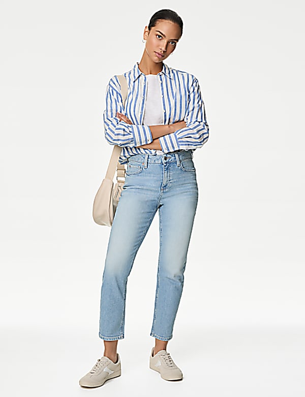 High Waisted Slim Fit Cropped Jeans