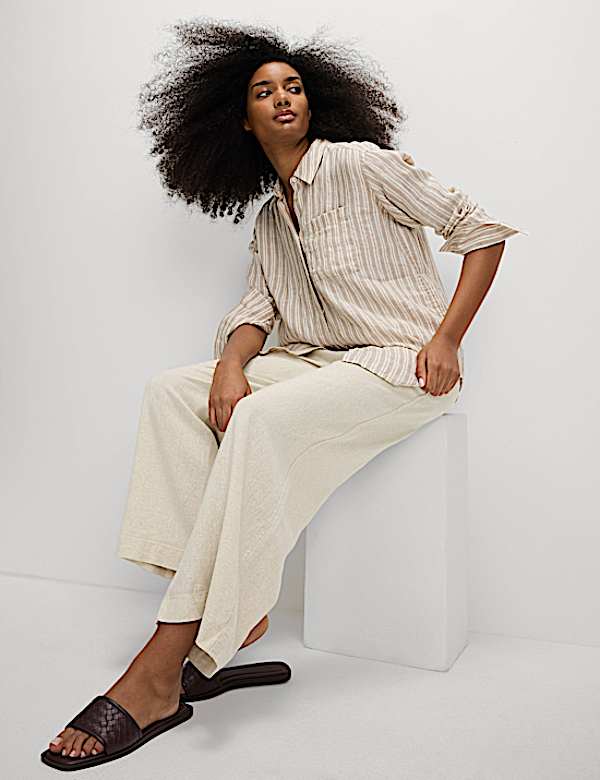 Linen Rich Wide Leg Cropped Trousers