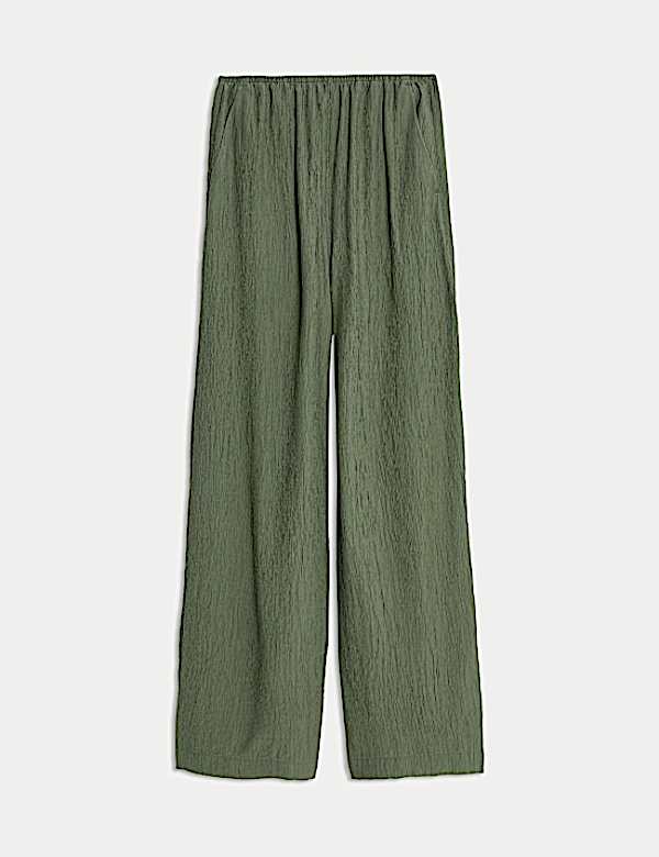 Viscose Rich Crinkle Elasticated Waist Wide Leg Trousers