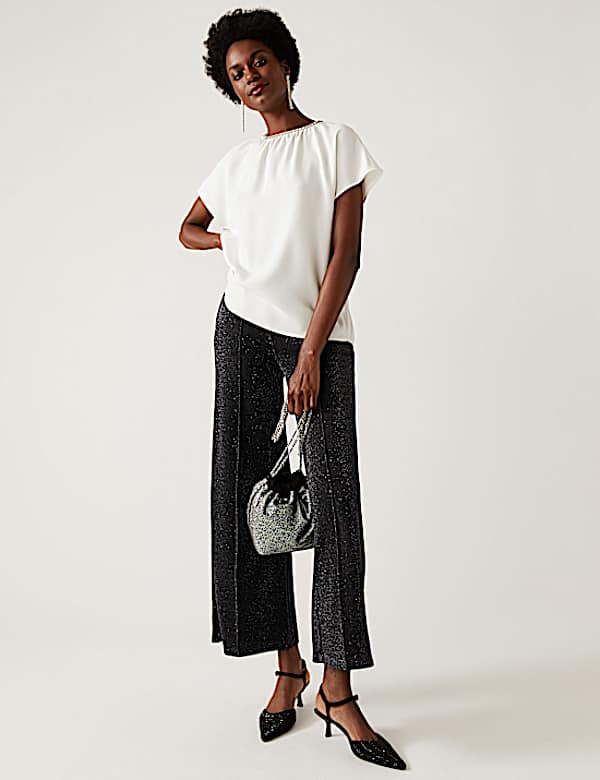 Jersey Metallic Wide Leg Trousers