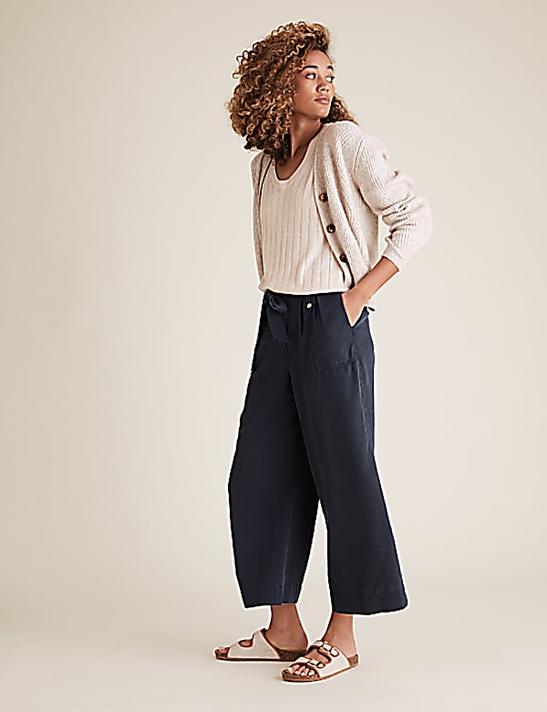 Tencel Rich Wide Leg Cropped Trousers