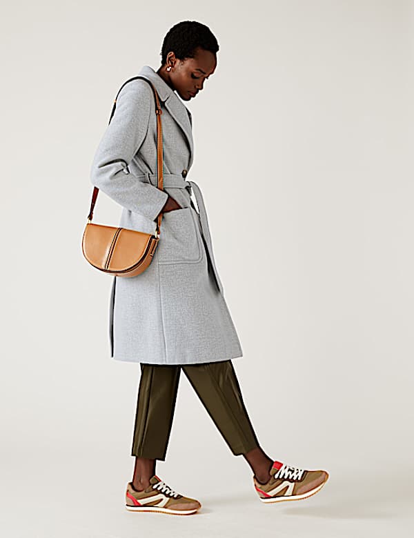 Herringbone Belted Tailored Coat
