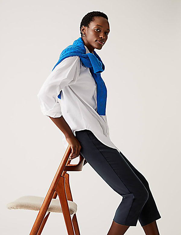 Cotton Blend Slim Fit Cropped Trousers