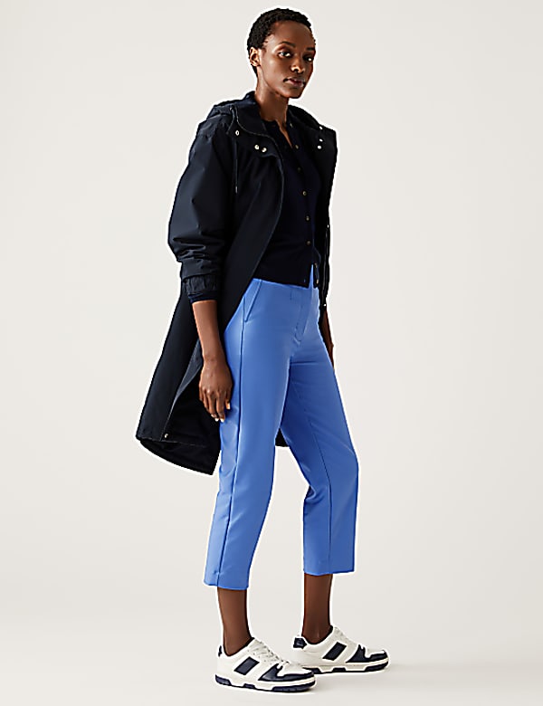 Cotton Blend Slim Fit Cropped Trousers