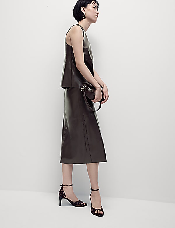 Leather Look Midi A-Line Skirt