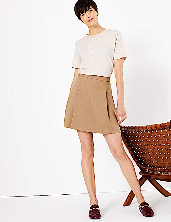 Pleat Front Mini Skirt