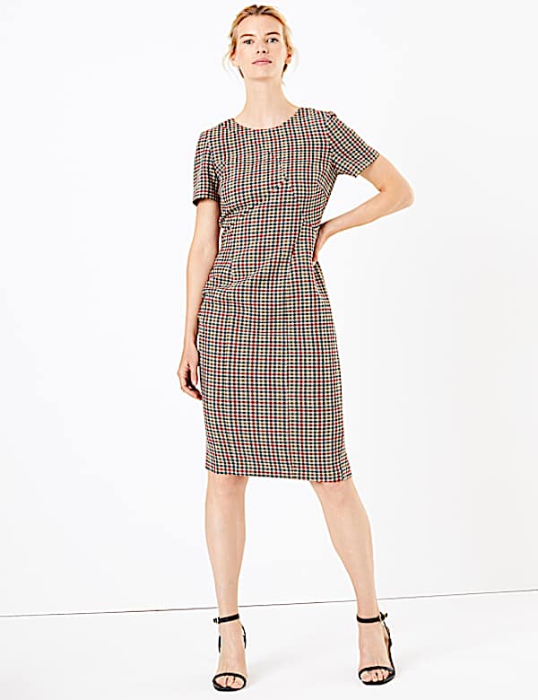Checked Knee Length Bodycon Dress