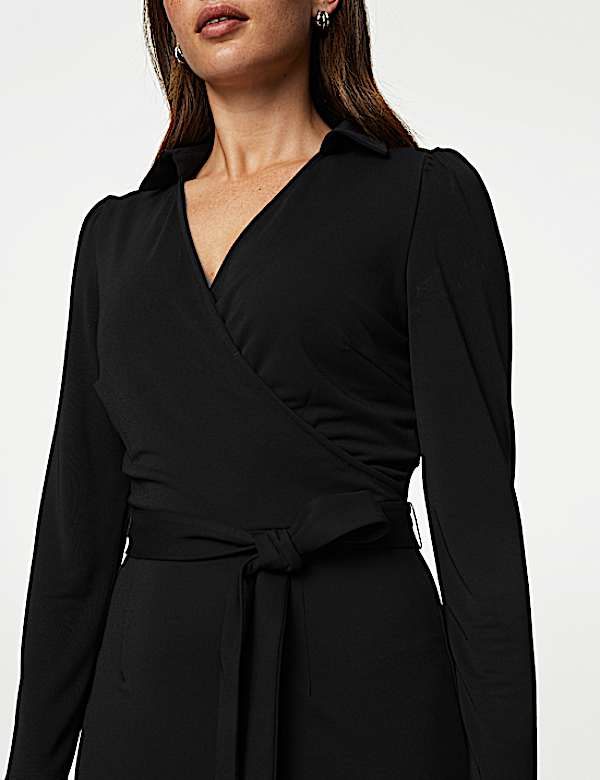 Collared Midi Wrap Dress