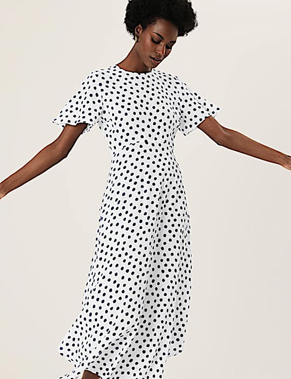 Polka Dot Asymmetric Midi Tea Dress