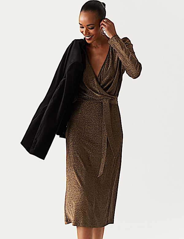 V-Neck Midi Wrap Dress