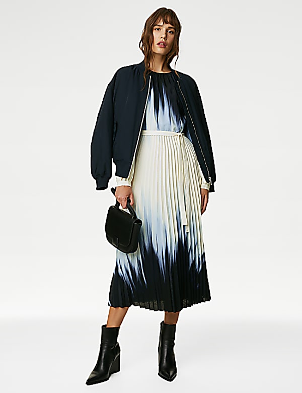 Ombre Tie Waist Pleated Midi Waisted Dress