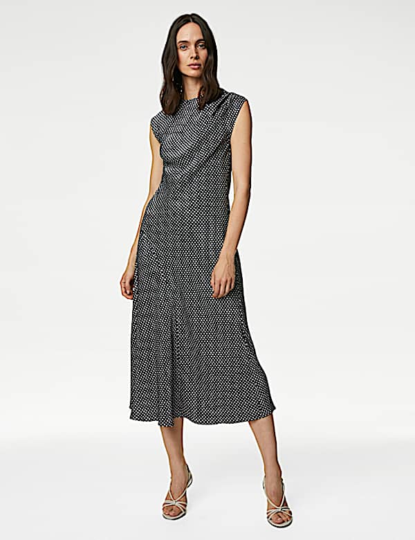 Satin Polka Dot Midi Column Dress