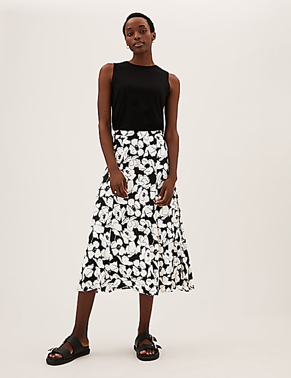 Floral Midi A-Line Skirt