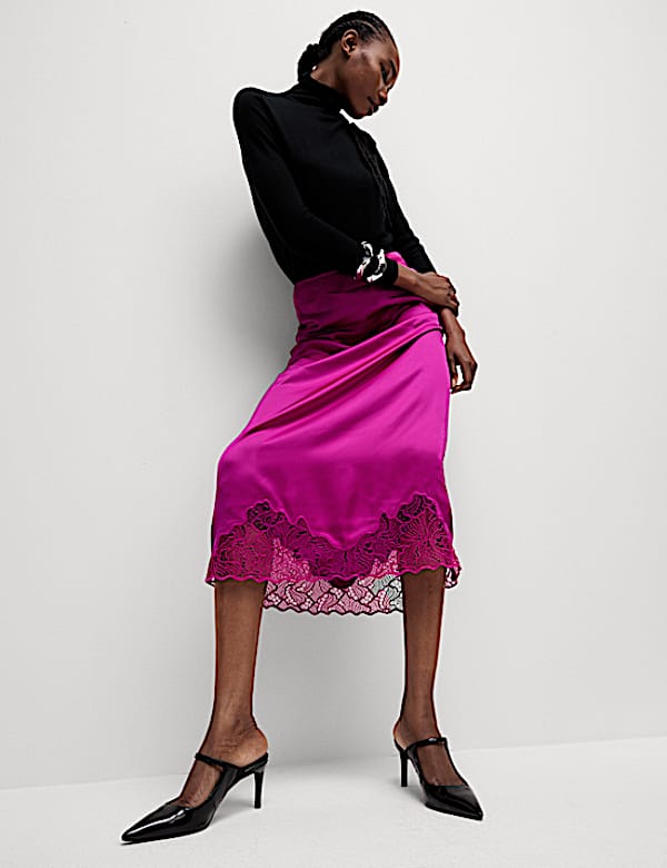 Satin Lace Midaxi Slip Skirt