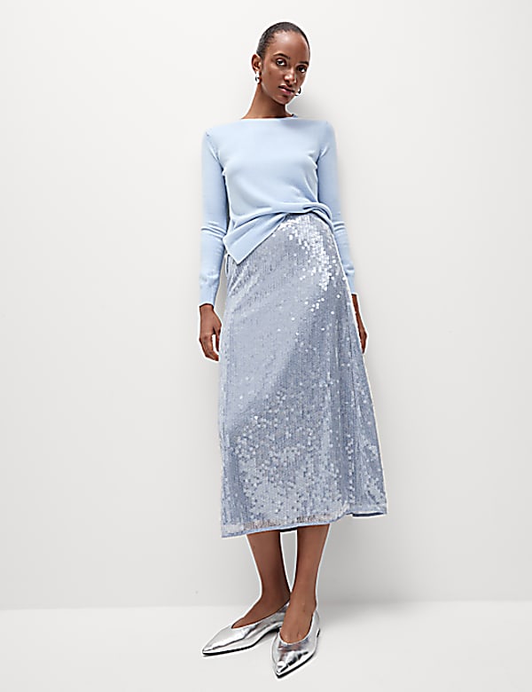 Sequin Midi Slip Skirt