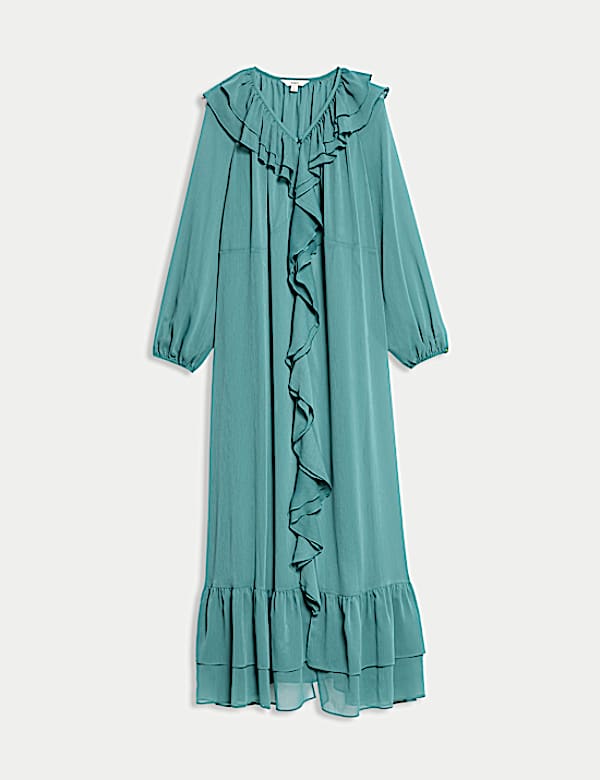 V-Neck Frill Detail Maxi Column Dress