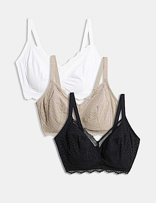 3pk Lace Trim Non Wired Bralettes F-H