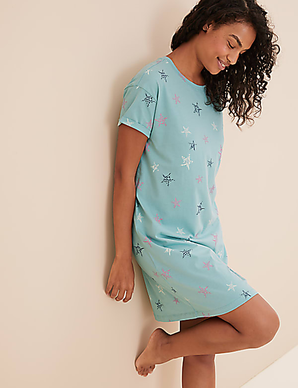 Pure Cotton Star Print Short Nightdress