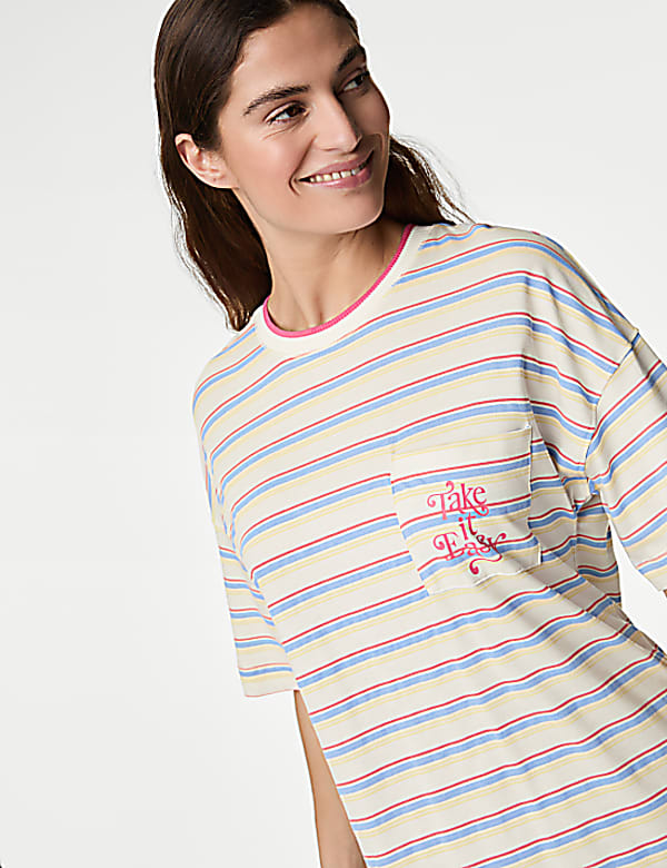 Cotton Modal Slogan Striped Nightdress