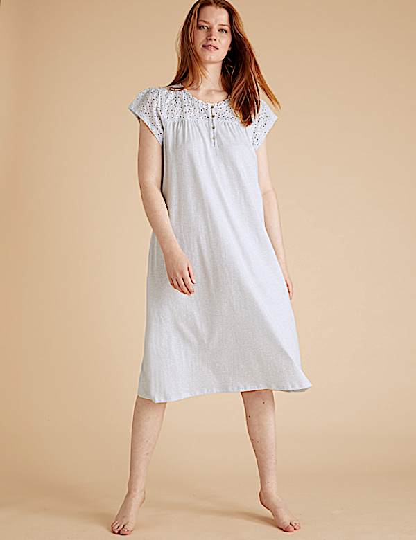 Pure Cotton Broderie Trim Nightdress