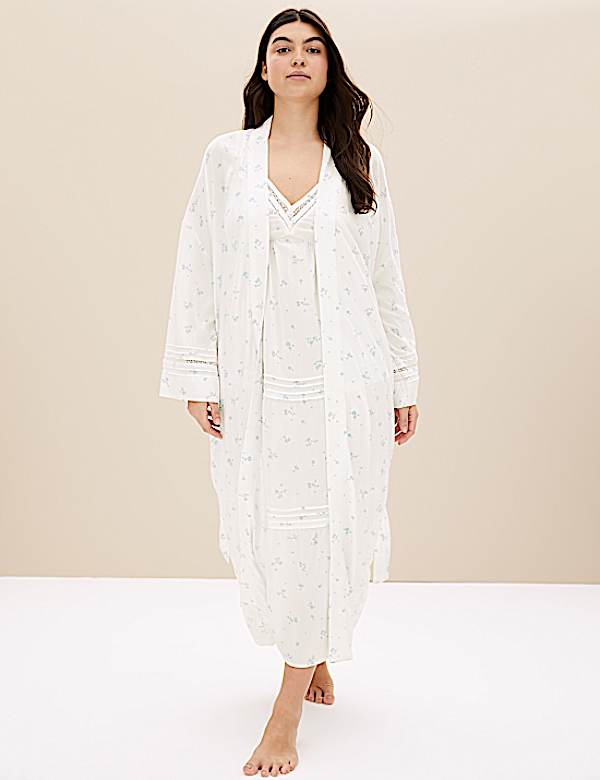 Floral Lace Insert Long Dressing Gown