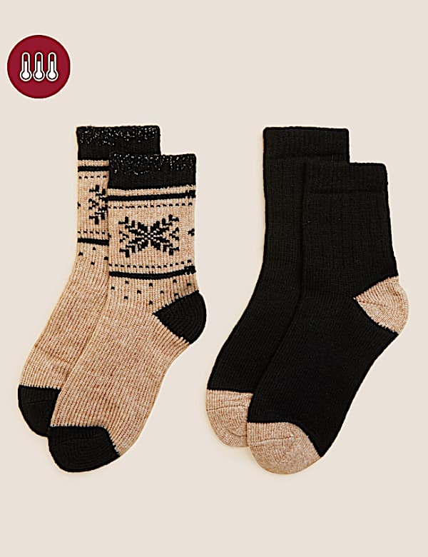 2pk Thermal Patterned Ankle High Socks