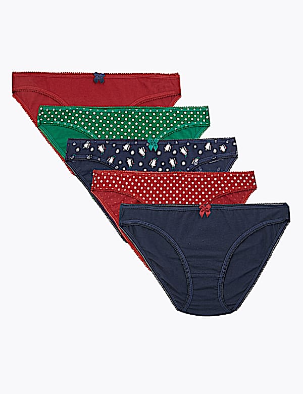 5 Pack Skiing Penguin Print Bikini Knickers