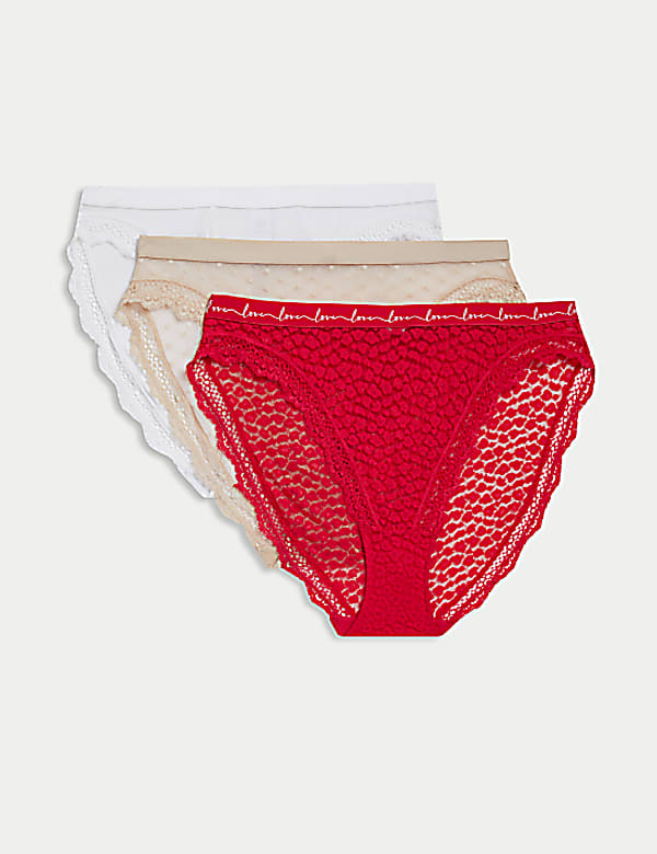 3pk Mesh & Lace High Leg Knickers