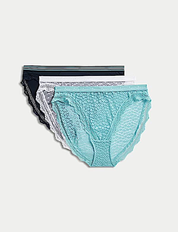 3pk Mesh & Lace High Leg Knickers