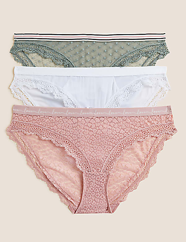 3pk Lace & Mesh Bikini Knickers