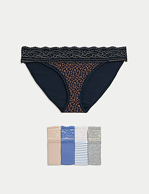 5pk Cotton Blend Printed Bikini Knickers