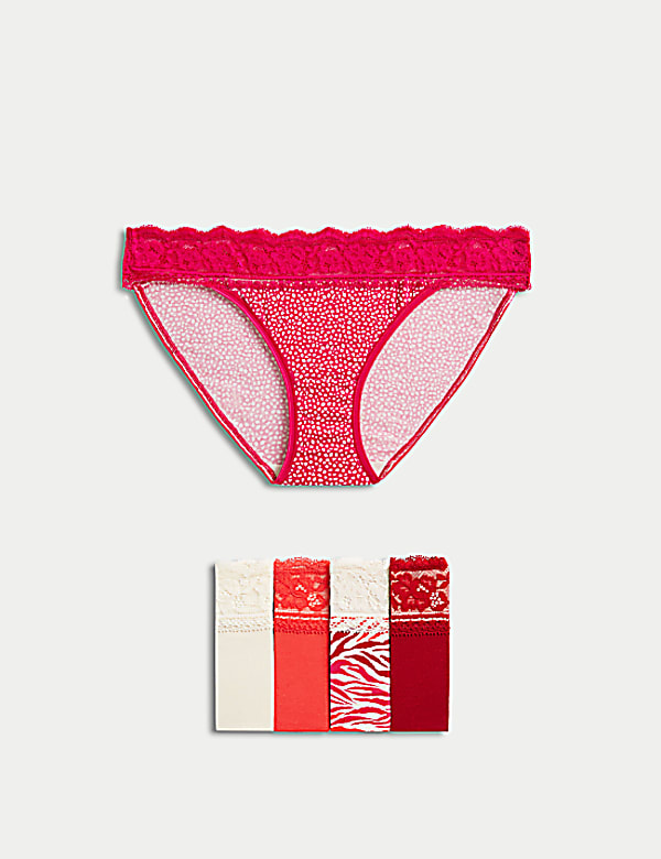 5pk Cotton Blend Printed Bikini Knickers