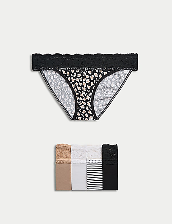 5pk Cotton Blend Printed Bikini Knickers