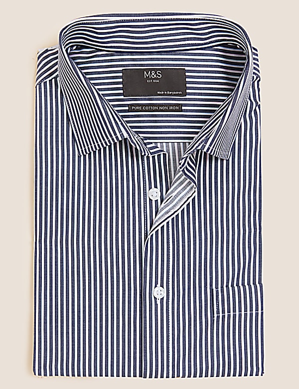 Regular Fit Pure Cotton Striped Short Sleeve Shirt