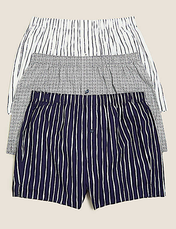 3 Pack Pure Cotton Striped Woven Boxers