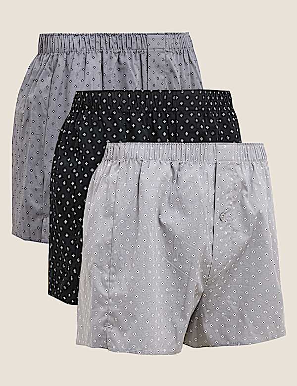 3pk Pure Cotton Geometric Woven Boxers
