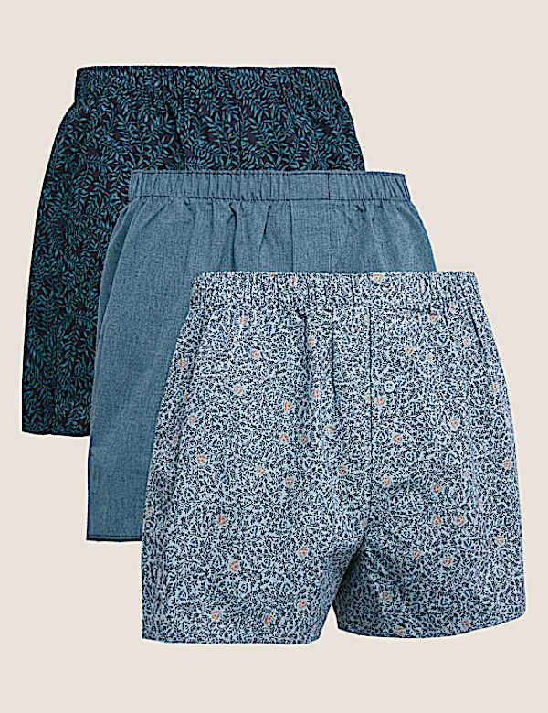 3pk Pure Cotton Printed Woven Boxers