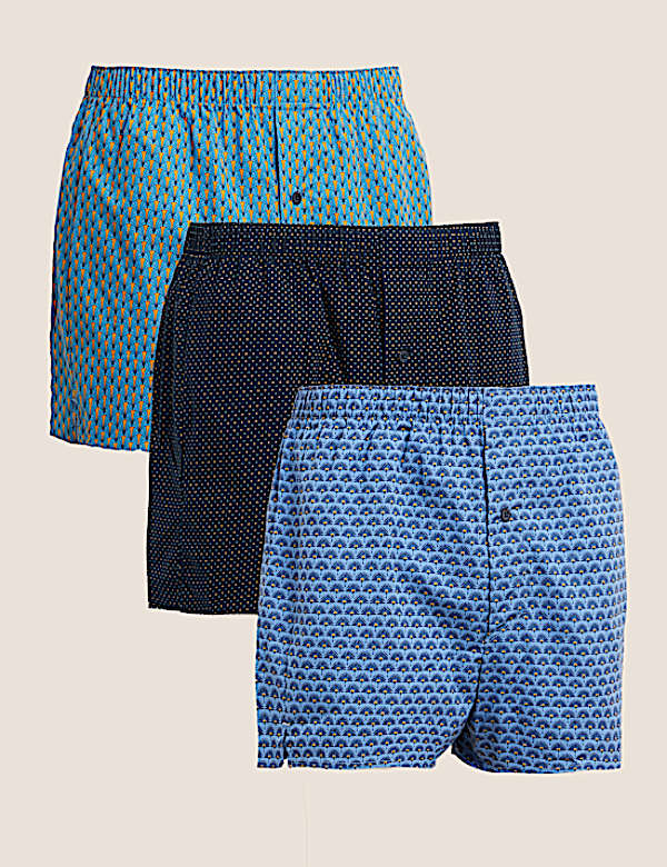 3pk Pure Cotton Printed Woven Boxers