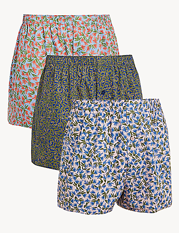 3pk Pure Cotton Tropical Print Woven Boxers