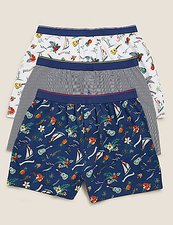 3pk Pure Cotton Jersey Hawaiian Boxers