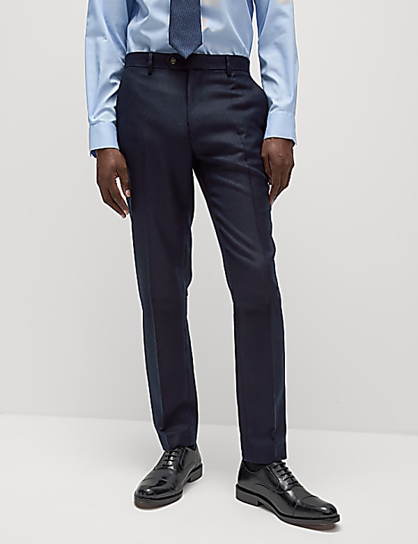 Slim Fit Wool Blend Herringbone Suit Trousers