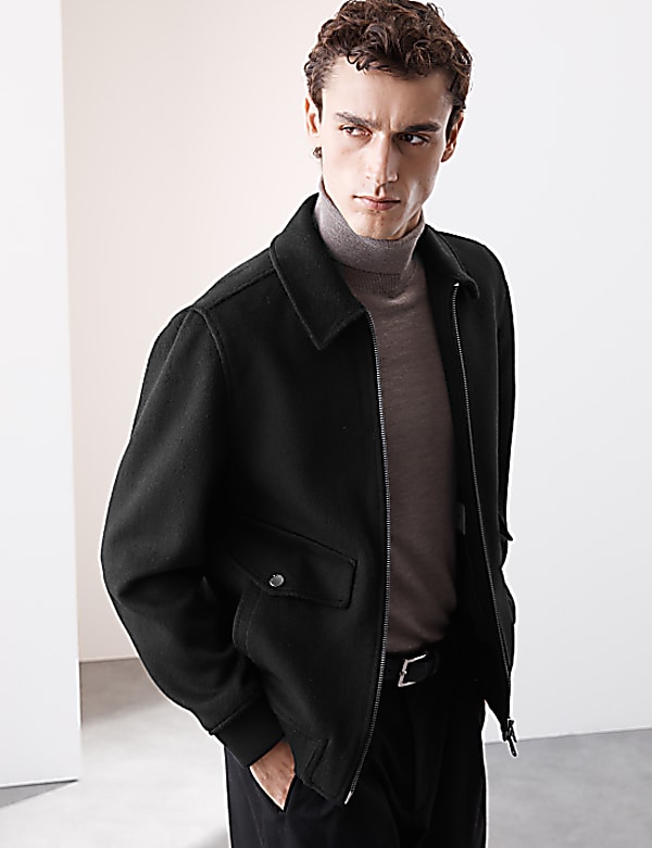 Wool Blend Harrington Bomber Jacket