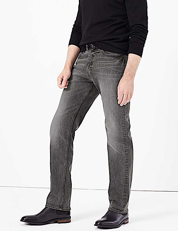 Straight Fit Vintage Wash Stretch Jeans