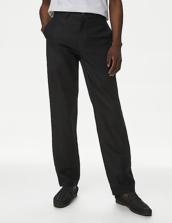 Regular Fit Linen Blend Trousers
